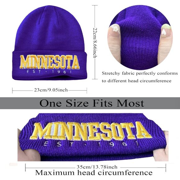 Women's Purple & Yellow Soft Knit Winter Hat For Cold Weather Beanie Toque Hat - Picture 2 of 6